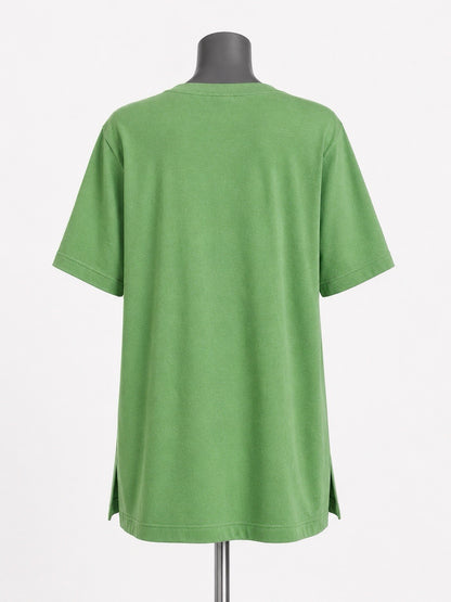 Green Cotton Modal Slouch V-Neck T-Shirt Size 2XL1