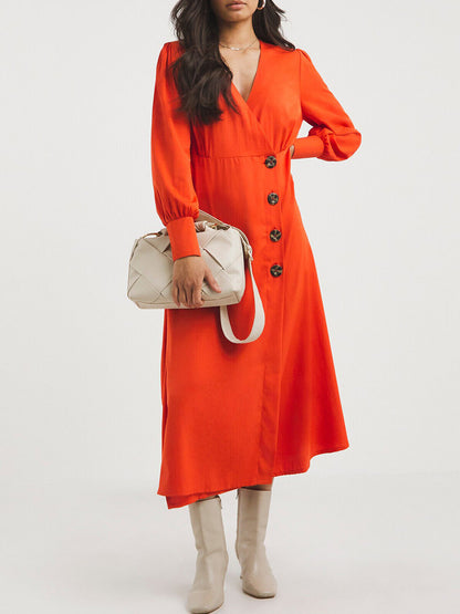 JD Williams Red Orange Asymmetric Wrap Button Tea Dress 12, 20, 24, 26, 30, 32