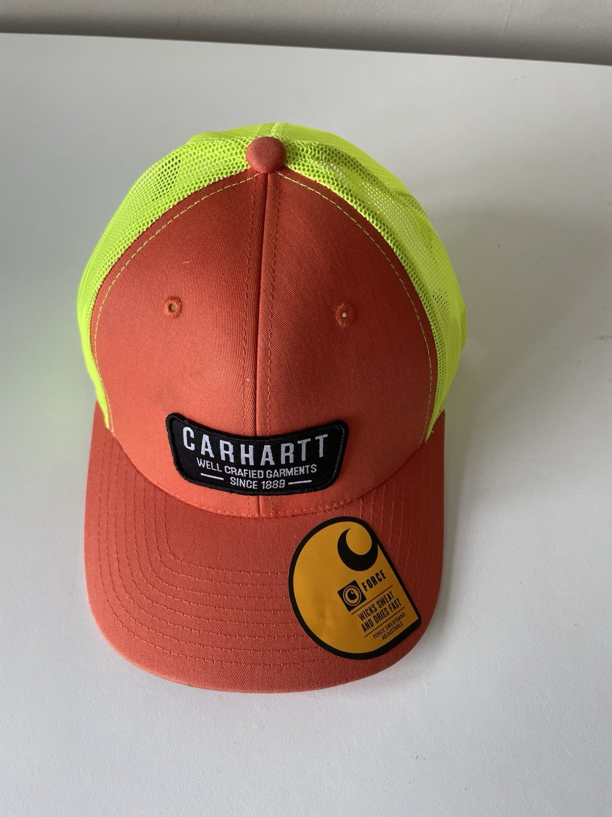 Carhartt Orange/Yellow Force Cap Canvas Mesh Back Graphic Logo Workwear Cap0