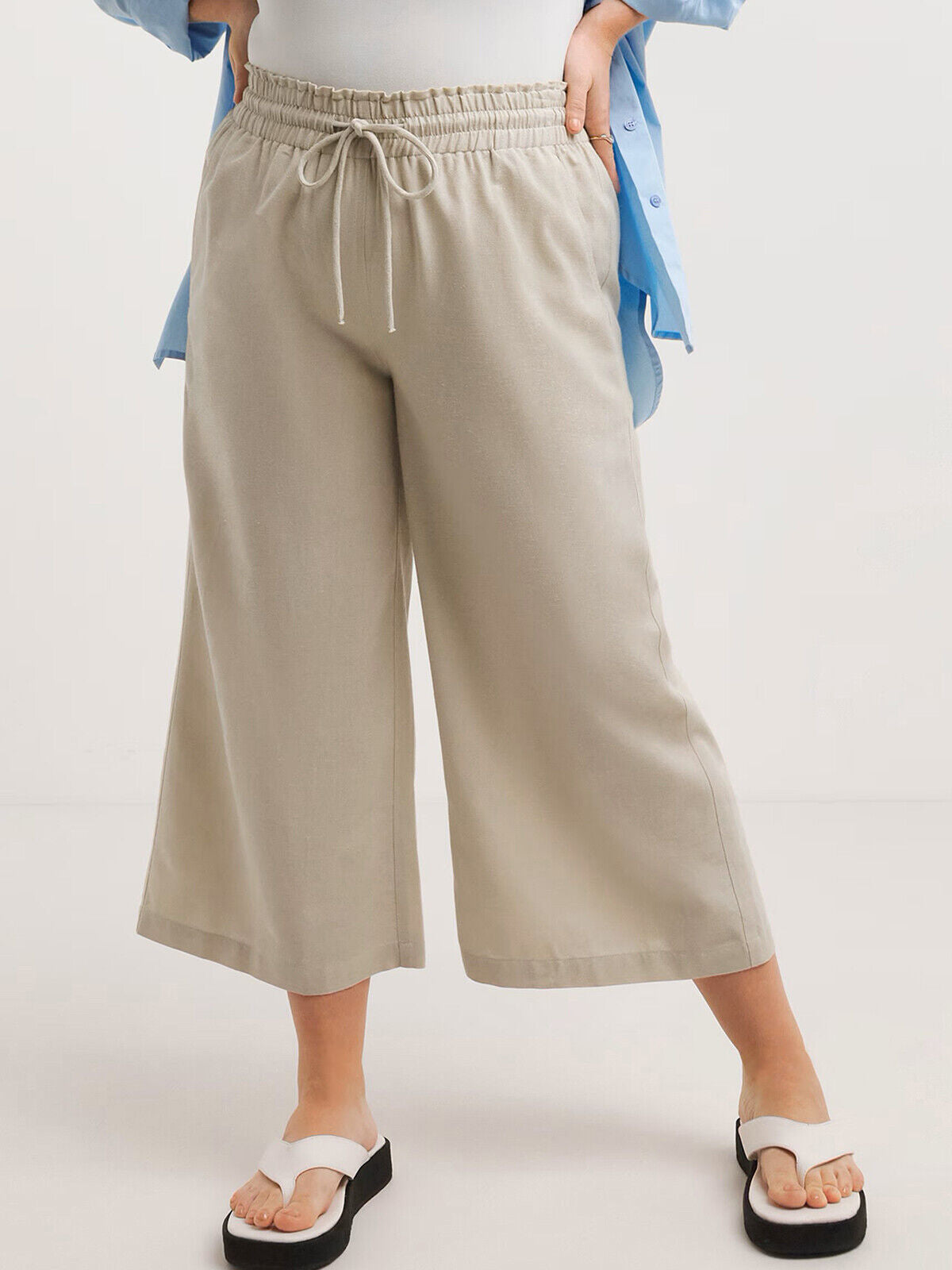 Simply Be Stone Easy Care Linen Blend Wide Leg Culottes in Sizes 14-32 RRP £26