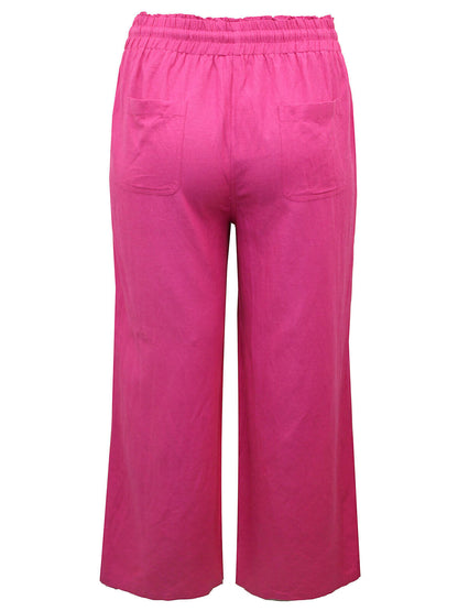 Simply Be Hot Pink Easy Care Linen Blend Wide Leg Trousers 14 16 18 20 22 24 26