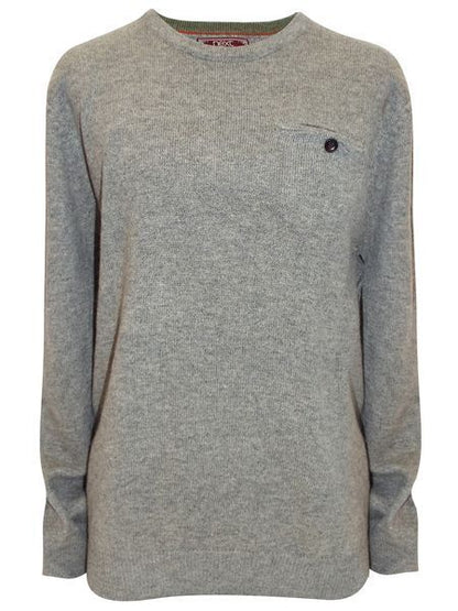Mens Grey Crew Neck Fine Knit Jumper with Wool Sizes Medium or Large