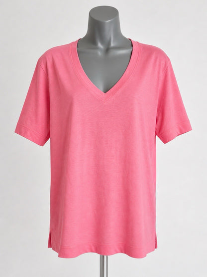 Pink Cotton Modal Slouch V-Neck T-Shirt Size Medium0