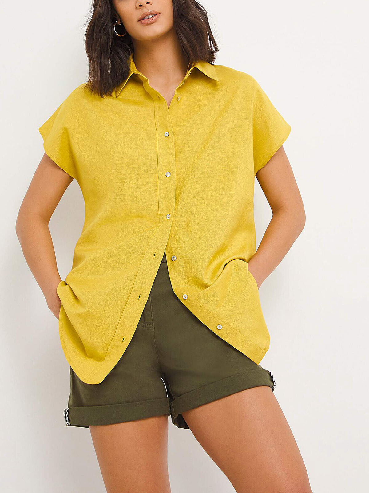 JD Williams Chartreuse Short Sleeve Linen Shirt Sizes 14, 18, 20, 24, 26, 28, 30