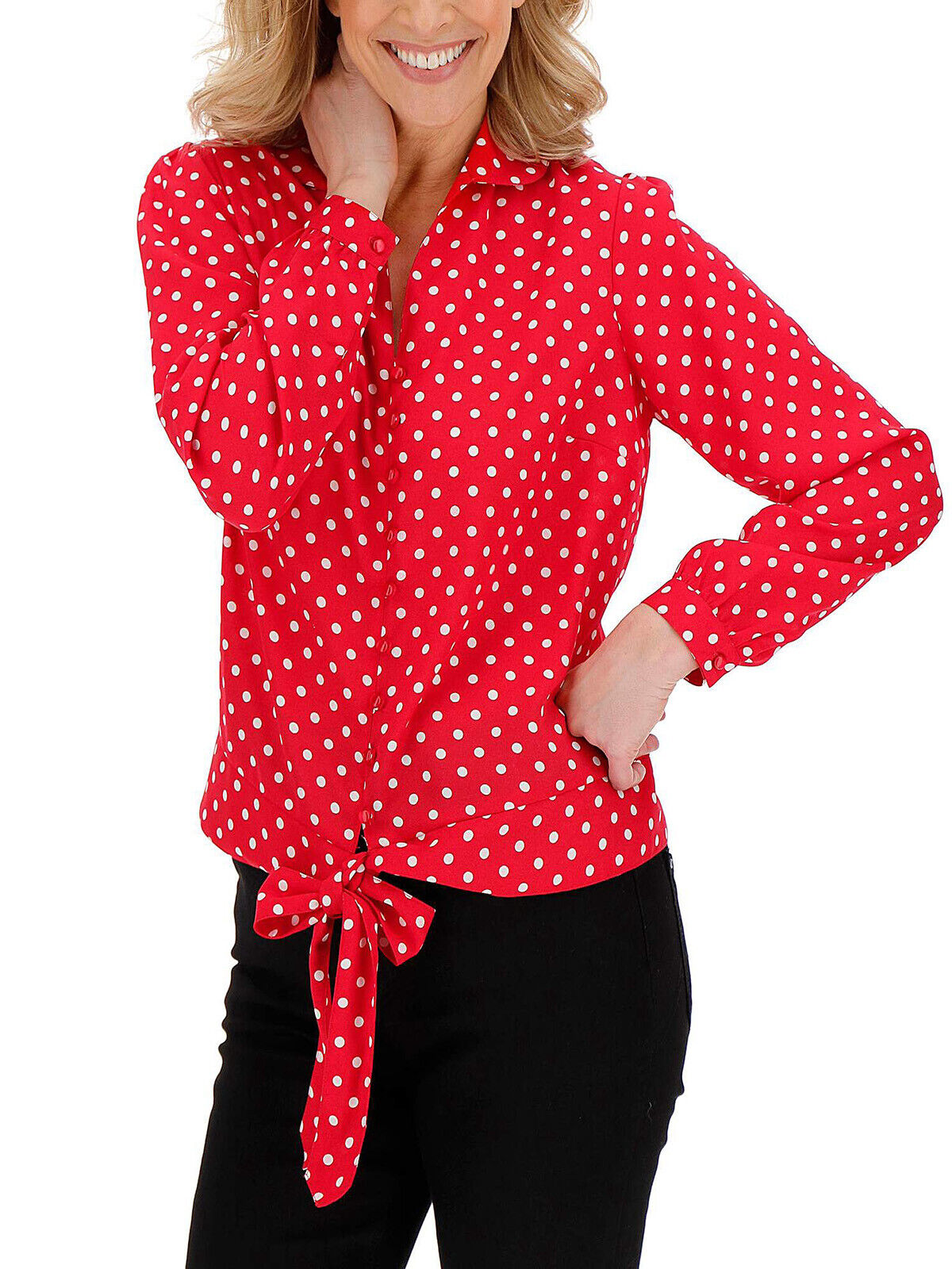 EX Joe Browns Red Spot Print Tie Waist Blouse in Sizes 12, 16, 20, 22, 28