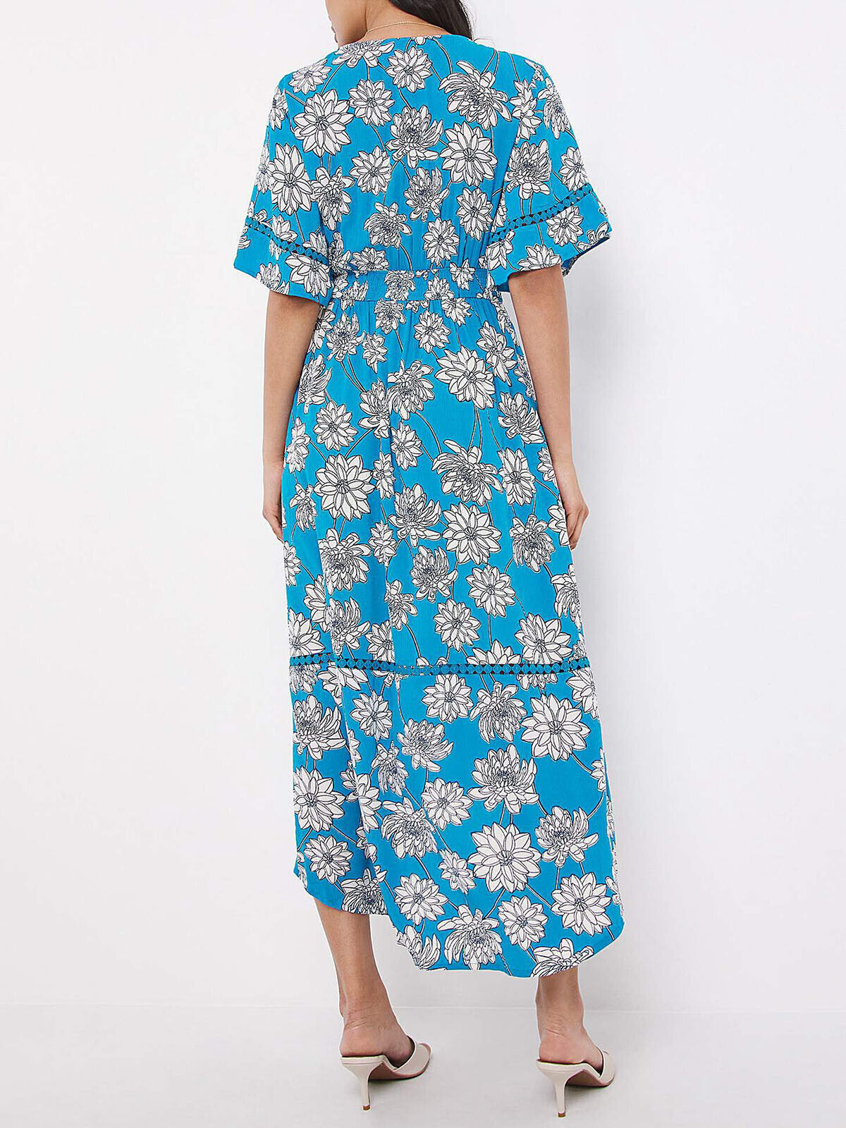 JD Williams Blue Floral Crinkle Hi Lo Ladder Dress Sizes 14, 18, 26 RRP £43
