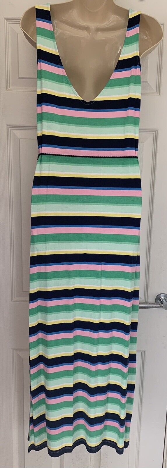 EX M*S Multi Striped Slip Beach Maxi Summer Sleeveless Dress Sizes 8 or 10