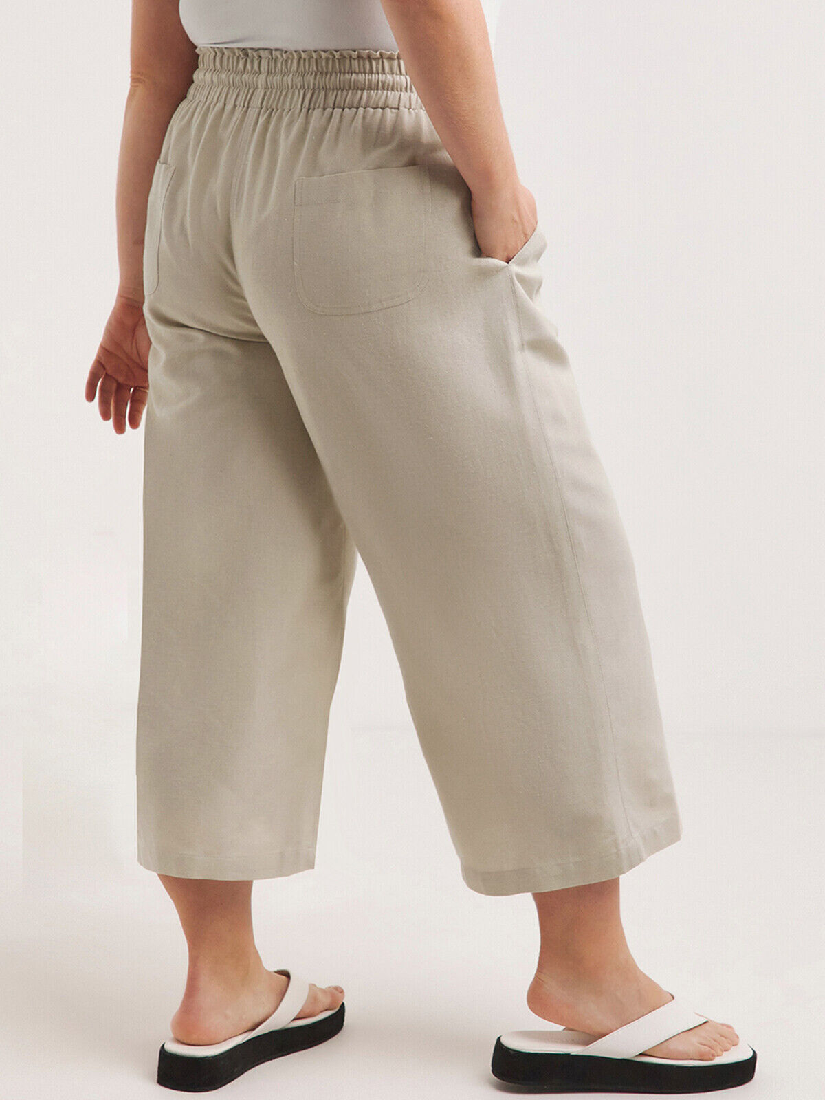 Simply Be Stone Easy Care Linen Blend Wide Leg Culottes in Sizes 14-32 RRP £26