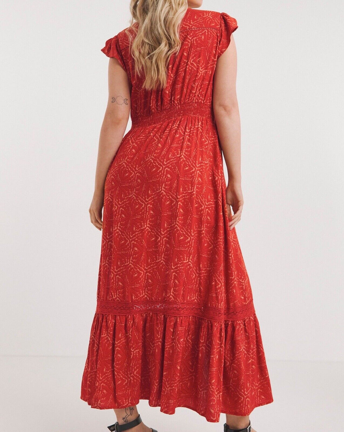 EX Joe Brown Red Printed Lace Maxi Dress 16 18 20 22 24 26 28 30 32 RRP £65