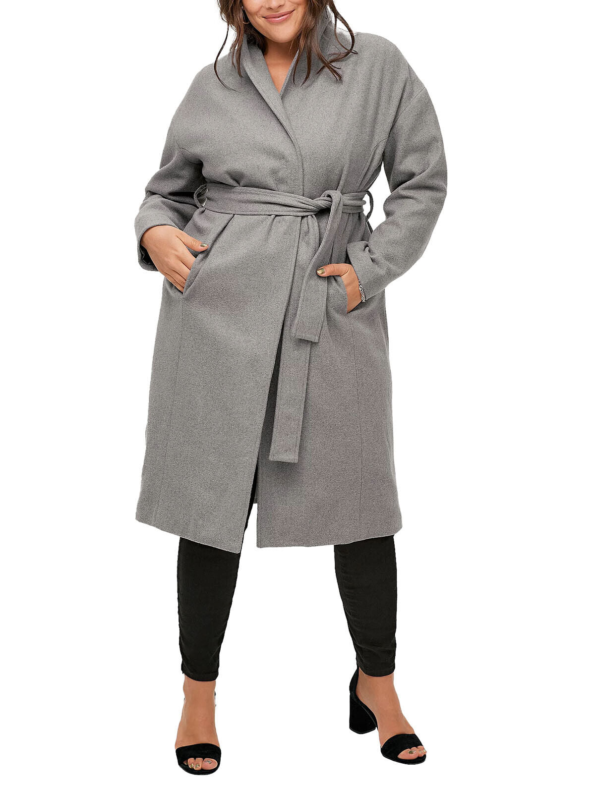 EX Ellos Grey Dagny Wool Blend Coat in Sizes 18, 20, 22, 24, 26