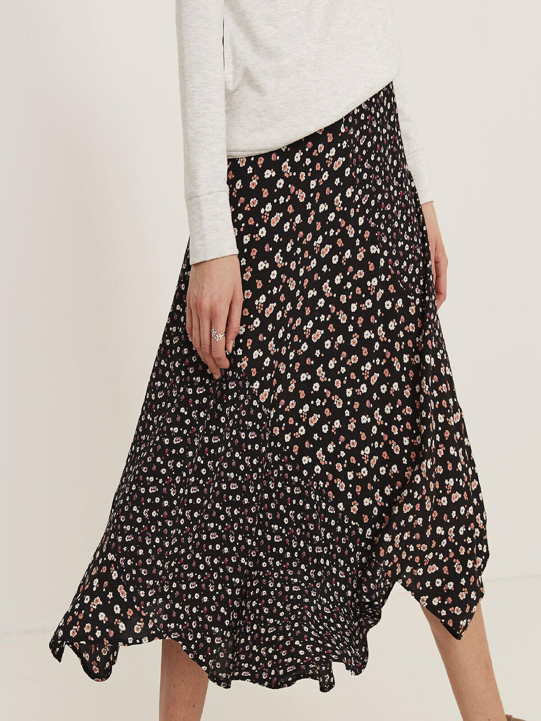 EX Fat Face True Black Naomi Pop Ditsy Midi Skirt in Sizes 10, 12, 14, 18, 22