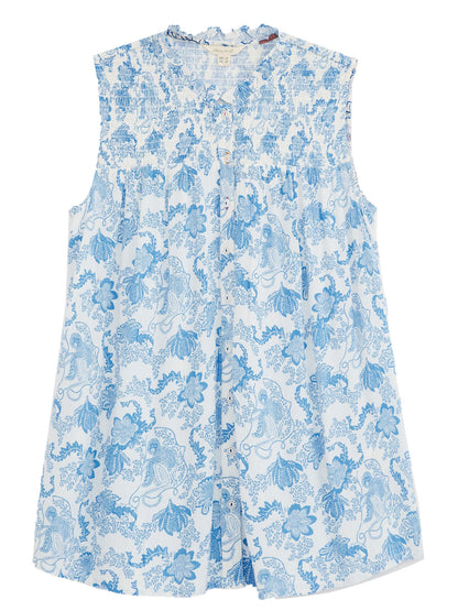 EX WHITE STUFF Bright Blue Sleeveless Frill Neck Deeba Shirt in Size 10 RRP £393