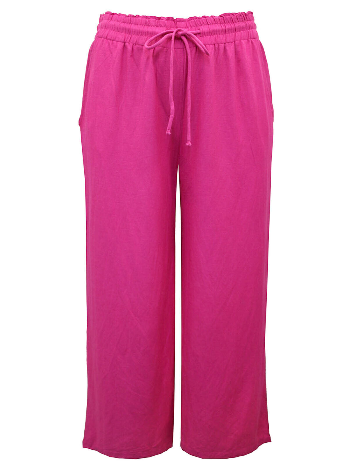 Simply Be Hot Pink Easy Care Linen Blend Wide Leg Trousers 14 16 18 20 22 24 26