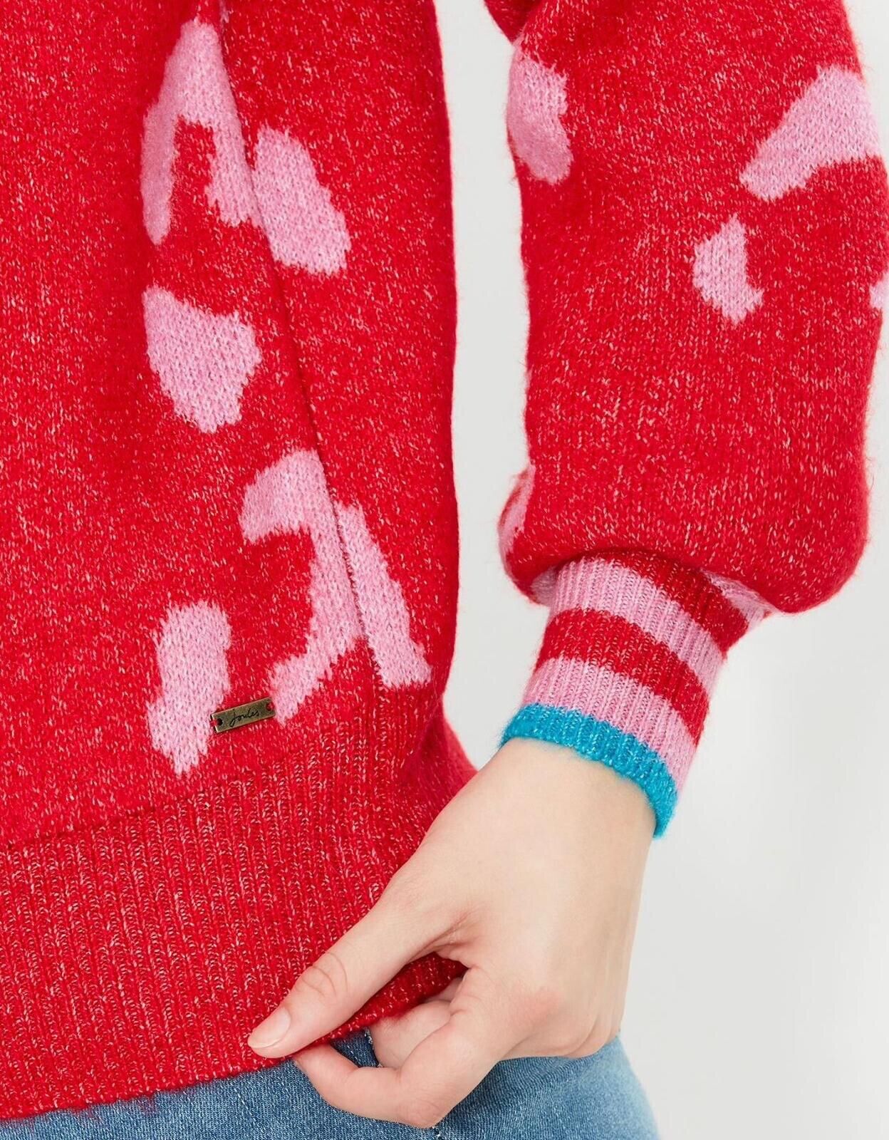 EX Joules Jumper Red Pink Leopard Print Balloon Sleeves Size 8 - 20 RRP £64.95
