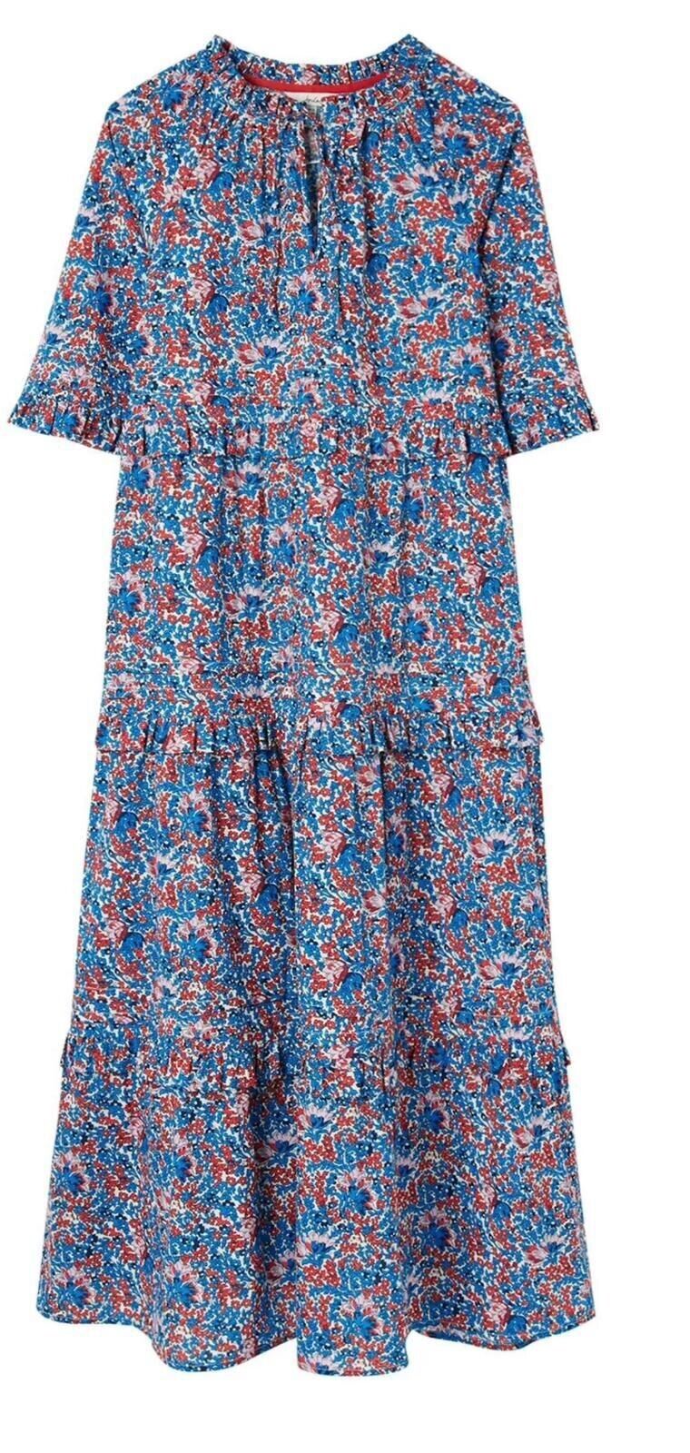 EX Joules Womens Lia Frill Tiered Dress Blue Floral in Sizes 8-18  RRP £99