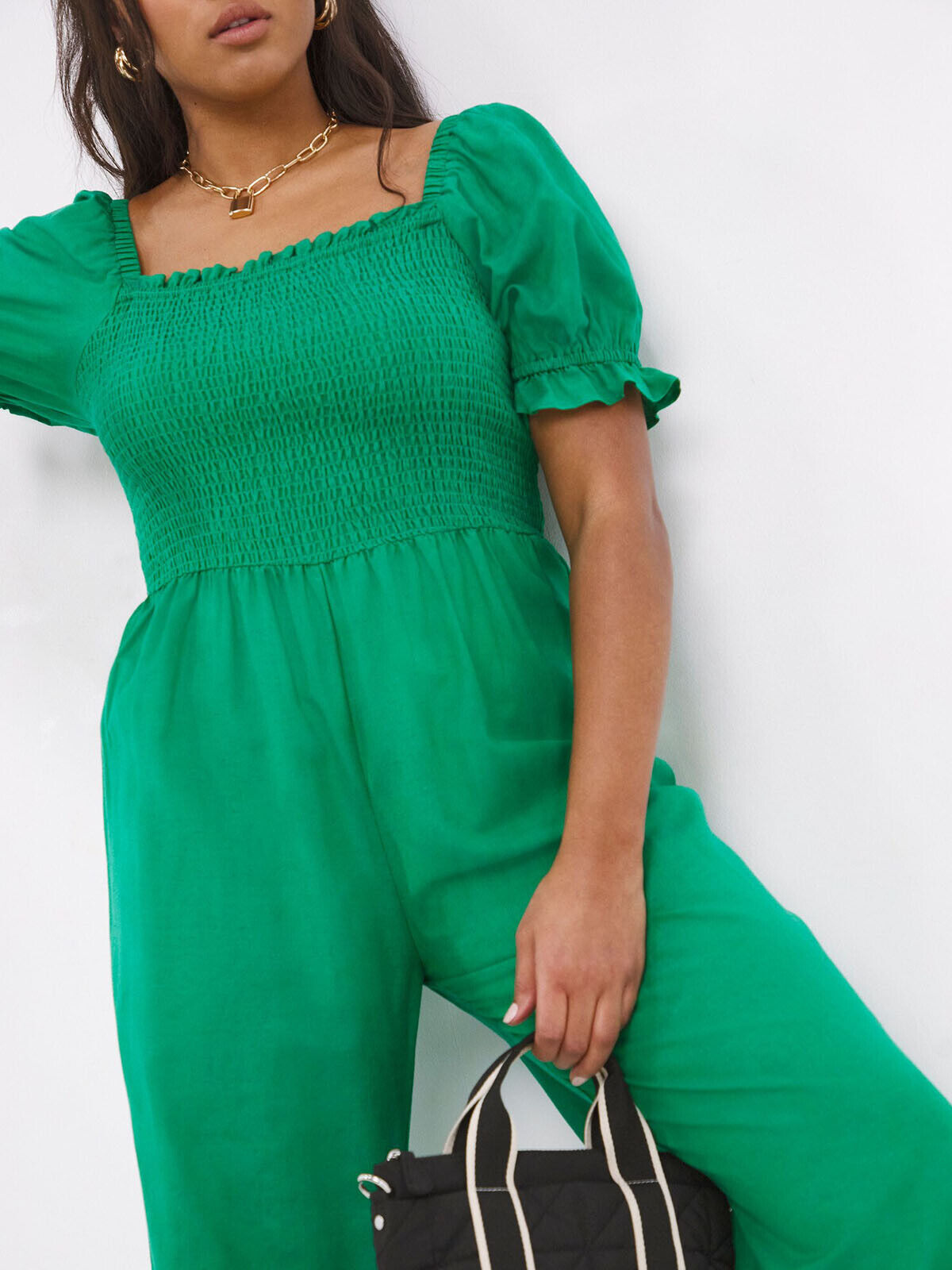 Simply Be Emerald Linen Blend Shirred Culotte Jumpsuit 22, 24, 26, 30, 32 RRP£35
