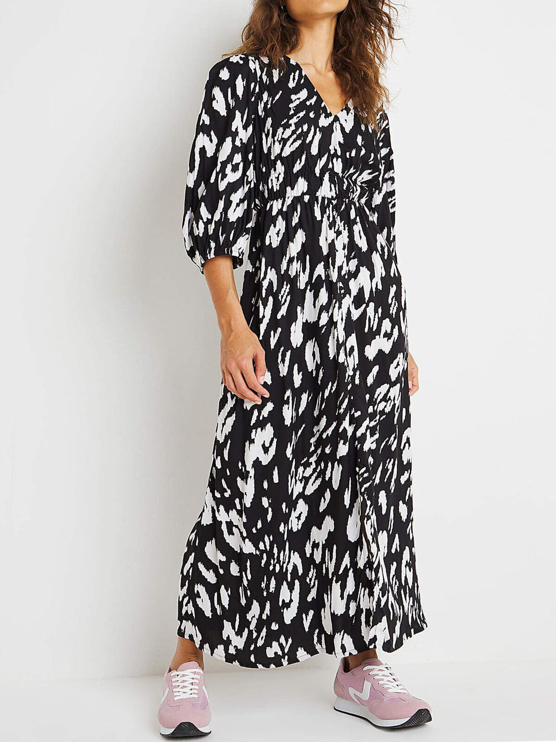 JD Williams Black Mono Print Shirred Waist Tea Dress Sizes 14 or 24 RRP £38