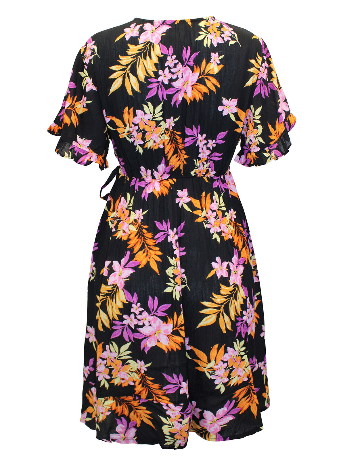 Simply Be Black Tropical Print Crinkle Wrap Skater Dress Size 20, 22, 24, 26, 30