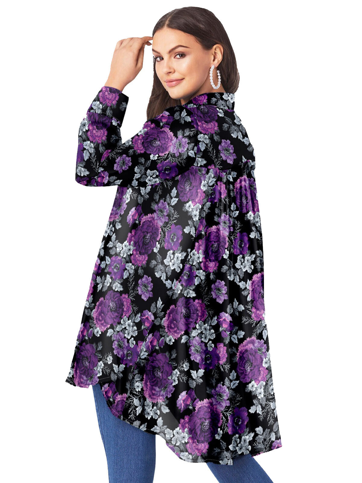 Roamans Purple Intricate Floral Fit-And-Flare Crinkle Tunic UK 14-34 RRP £63