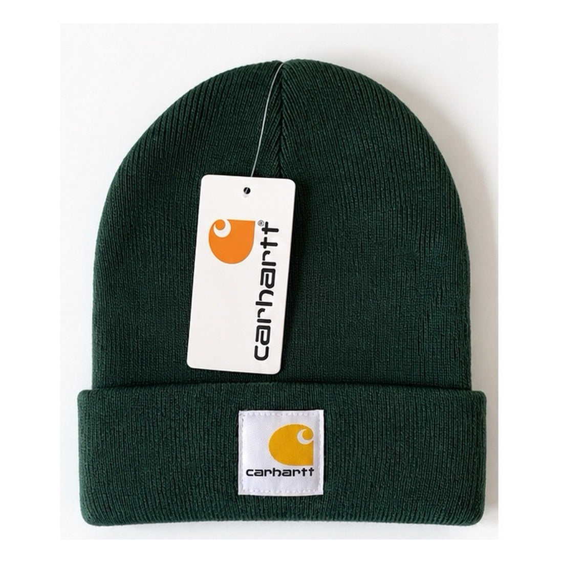 Carhartt Dark Green Beanie Hat Brown Acrylic Rib Knit Workwear Watch Cap Unisex0