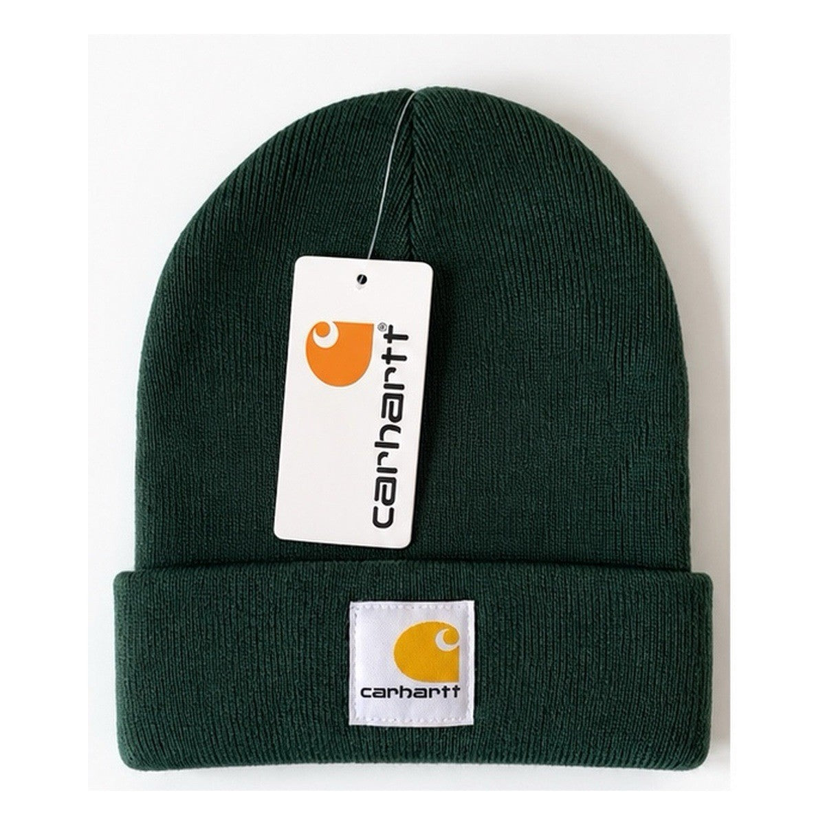 Carhartt Dark Green Beanie Hat Brown Acrylic Rib Knit Workwear Watch Cap Unisex0