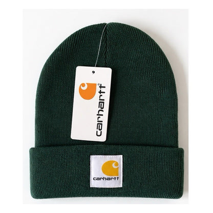 Carhartt Dark Green Beanie Hat Brown Acrylic Rib Knit Workwear Watch Cap Unisex0