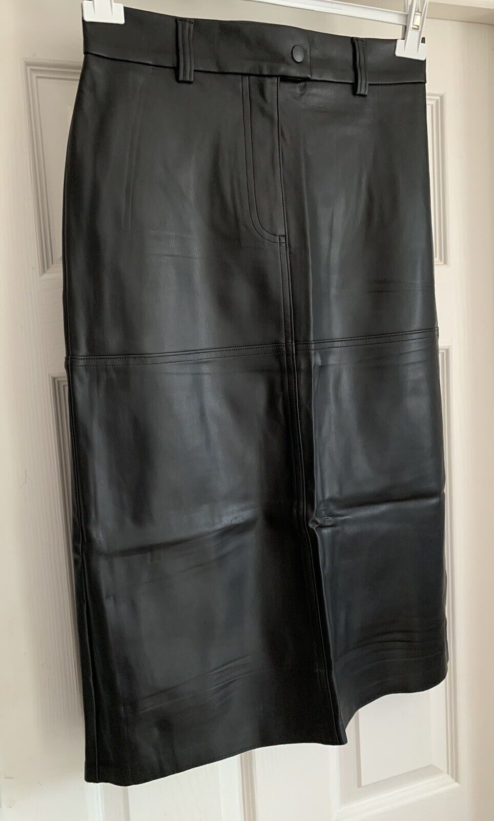 EX M*S Black Unlined Faux Leather A-Line Skirt Sizes 8 10 12 14 16 18 20 RRP £35