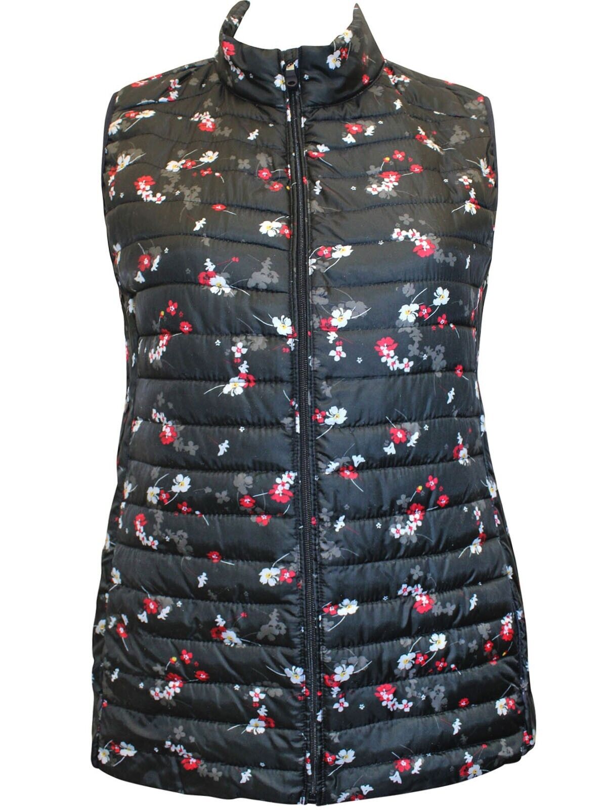 Weekend Black Floral Print Packaway Quilted Gilet Jacket 18, 20, 22, 24, 26