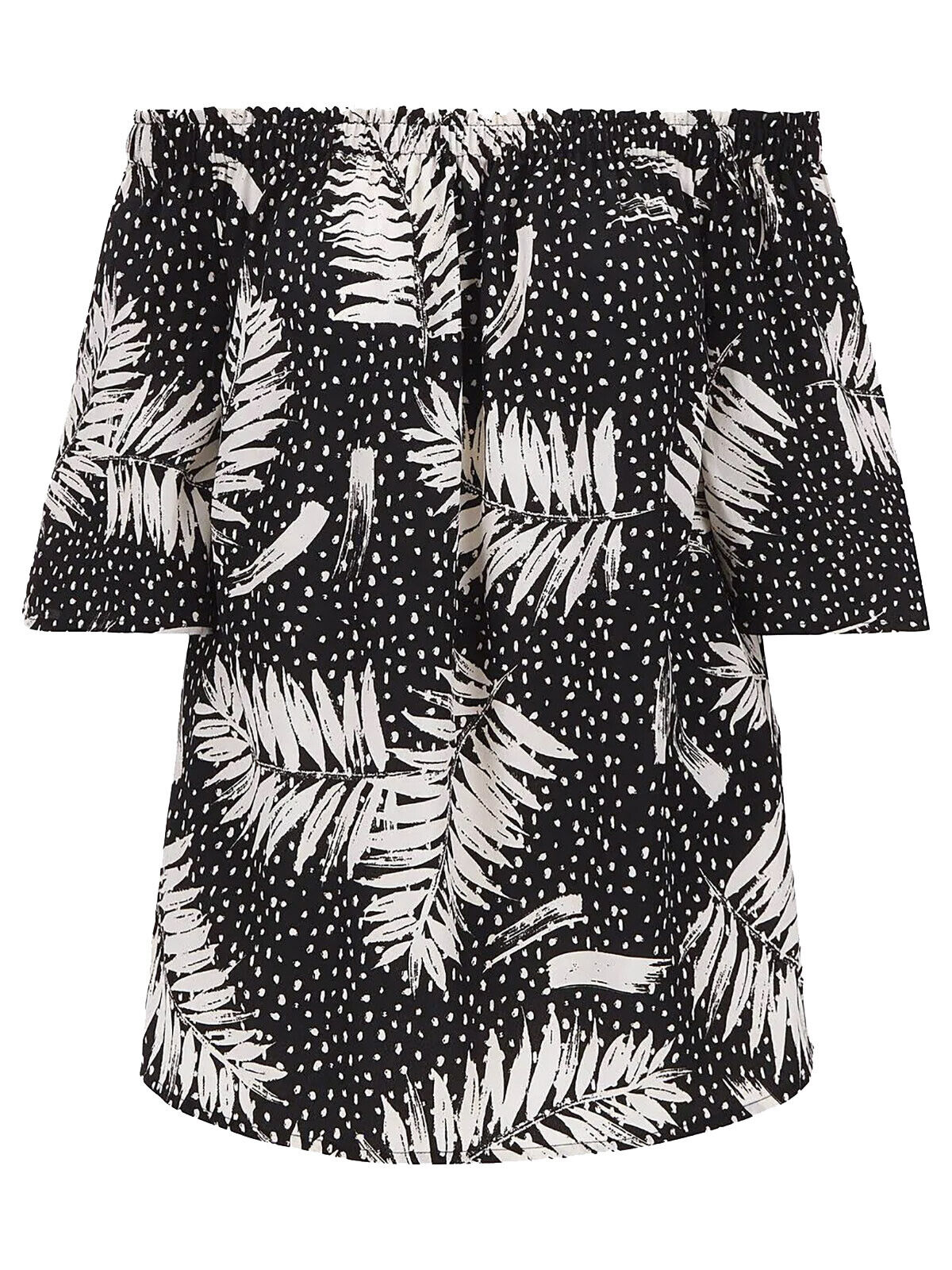 Capsule Black Palm &amp; Spot Print 3/4 Sleeve Bardot Top Sizes 12 14 16 20 22 24 26