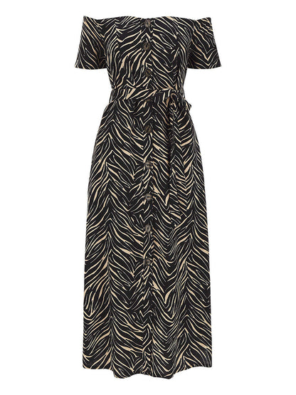 Capsule Black Tiger Print Cotton/Linen Bardot Dress 12 16 18 20 22 24 NO BELT