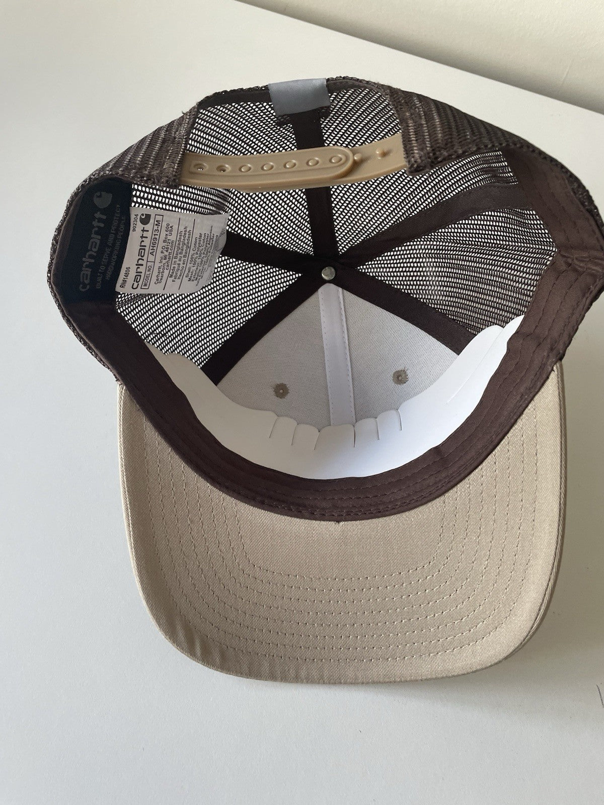 Carhartt Beige/Brown Force Cap Canvas Mesh Back Graphic Dog Logo Workwear Cap3