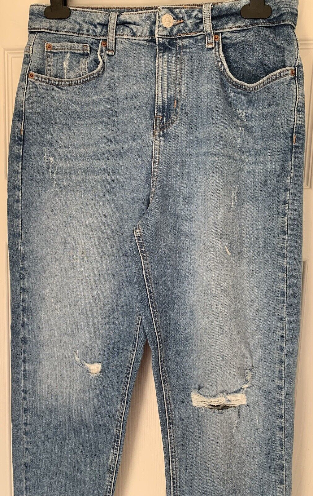 EX M*S Mom High Rise Ripped Distressed Medium Blue Jeans RRP £39.50 Sizes 12-24