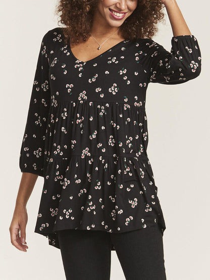 EX Fat Face Black Margot Floating Bloom Top Sizes 10, 12, 14, 16, 18 RRP £45