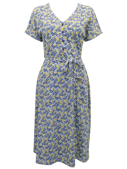 EX Seasalt Blue Belted Coastwatch Flared Cotton Dress 8, 10, 12, 14, 18, 26/28