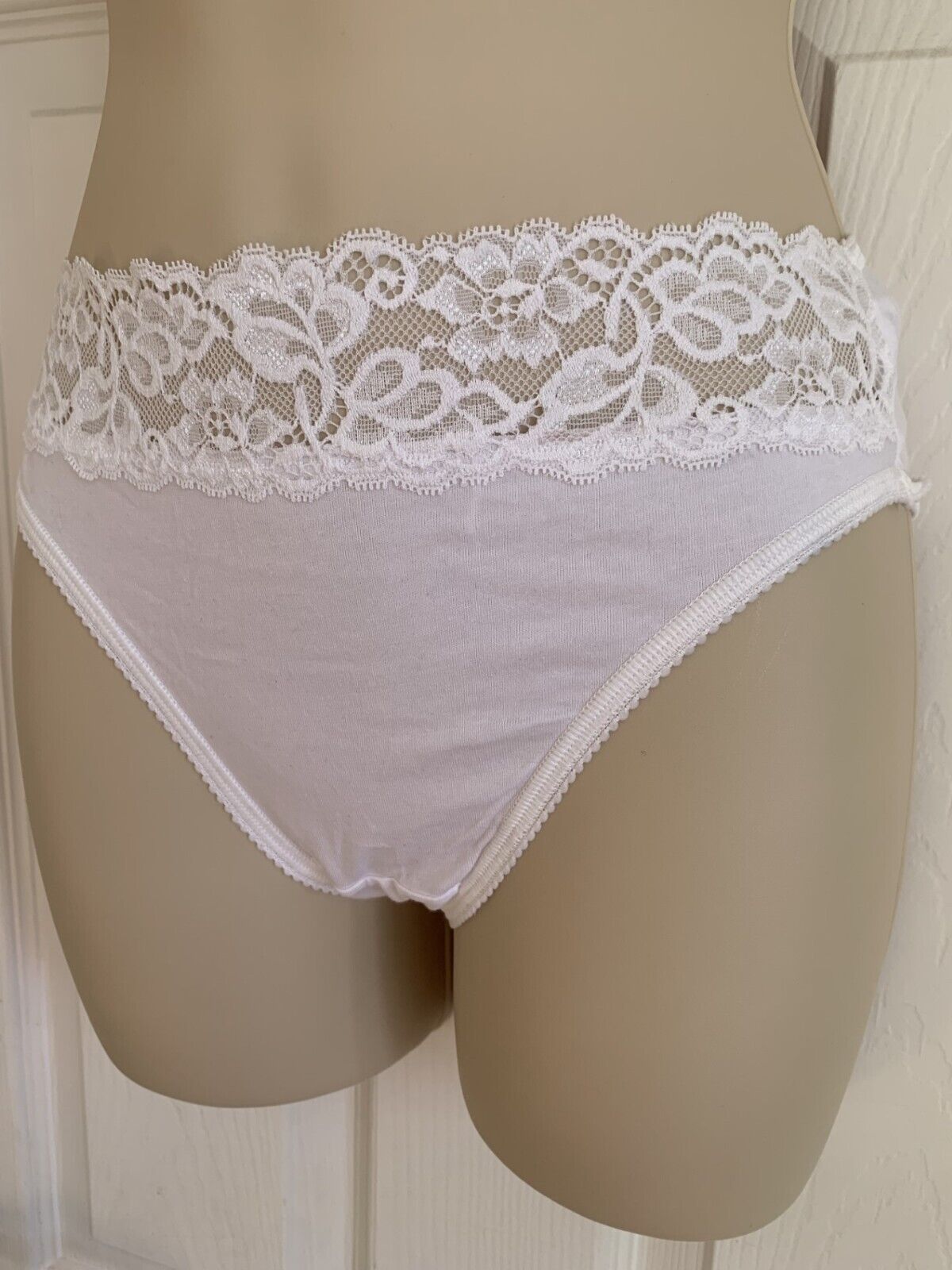 EX M*S White Cotton Rich Embroidery Lace Trim High Leg Knickers Size 10-22