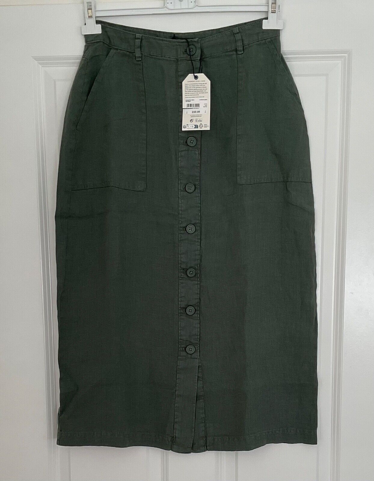 EX Seasalt Green Dark Balsam Rosewell Farm Linen Midi Skirt Sizes 8-20 RRP £65