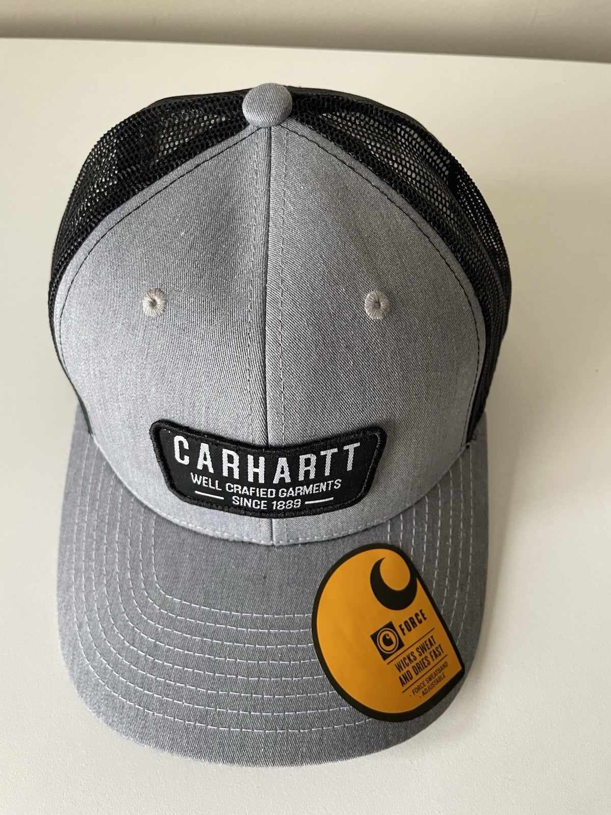 Carhartt  Grey/Black Force Cap Canvas Mesh Back Graphic Logo Workwear Cap0