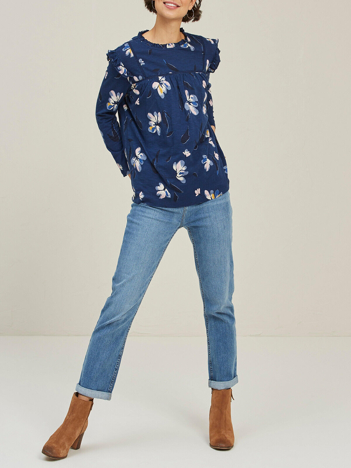 Fat Face Indigo Beatrice Water Floral 3/4 Sleeve Top 10 12 14 16 18 RRP £32.50