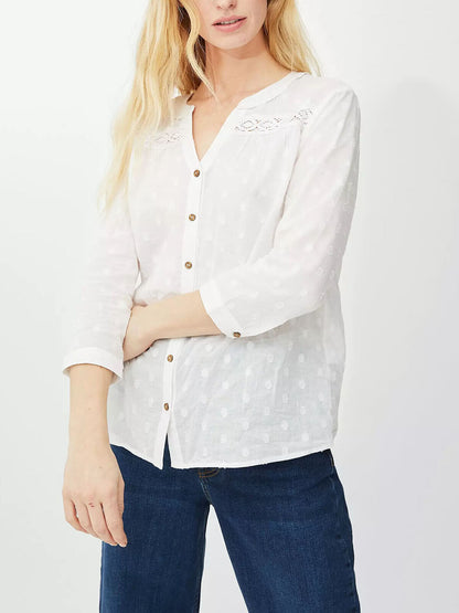 Mantaray Ivory Roll Sleeve Swiss Dot Dobby Blouse Shirt 10, 14, 20, 22 RRP £32