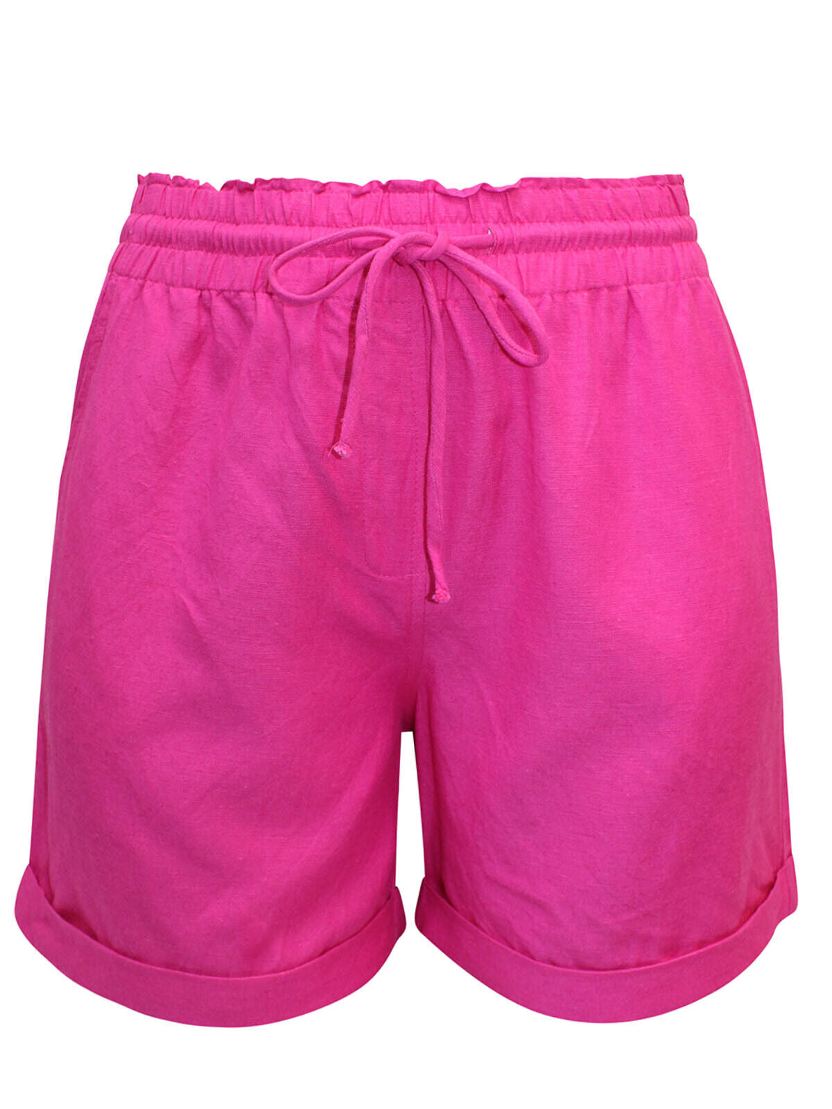 Simply Be Pink Easy Care Linen Blend Tie Waist Shorts 18, 20, 22, 24, 26, 28