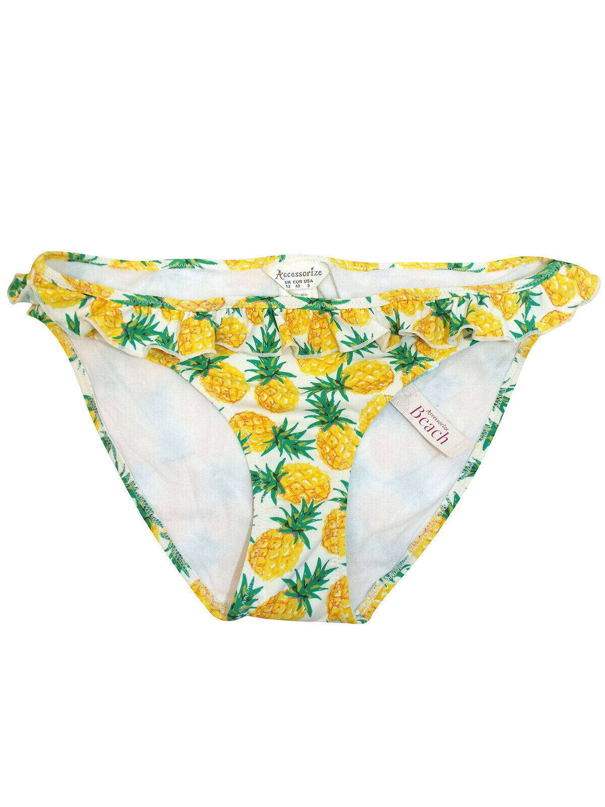 ACCESSORIZE Yellow Tropical Pineapple Print Frill Bikini Bottoms Sizes 14-18