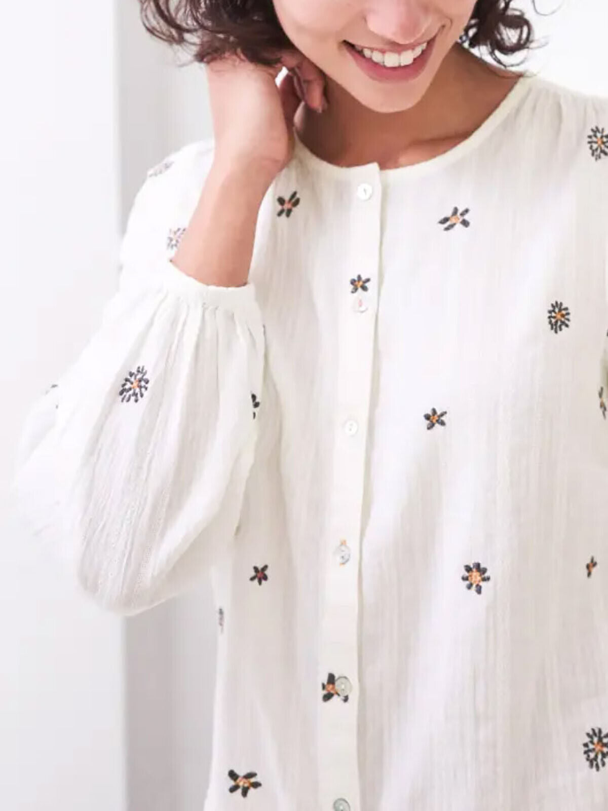 EX WHITE STUFF Ivory Mia Embroidered Cotton Shirt Sizes 8 10 12 14 16 18 RRP £55