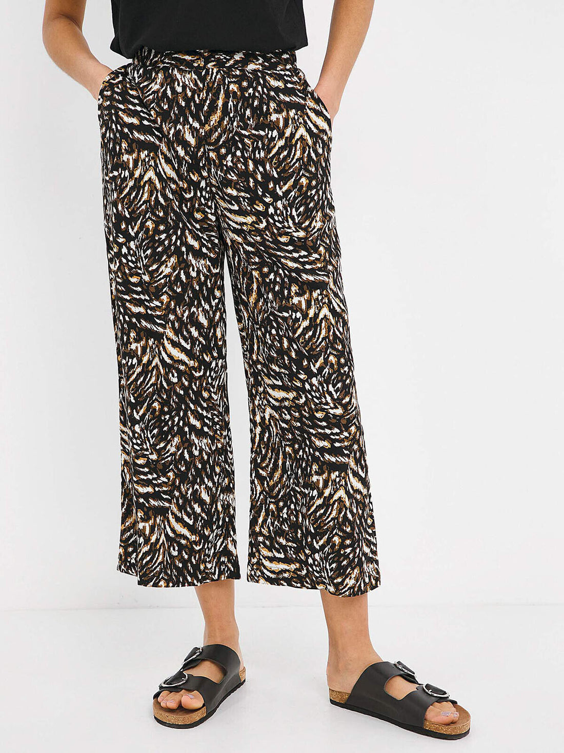 Capsule Black Animal Print Spun Wide Leg Culottes 16, 18, 20, 22, 26, 30