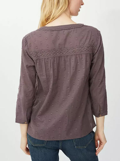 Mantaray Charcoal Roll Sleeve Swiss Dot Dobby Blouse Shirt 16 or 22 RRP £32