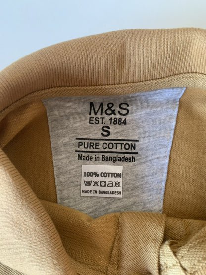 EX M*S Mustard Short Sleeve Cotton Polo Top in Size Small Slight SECONDS2
