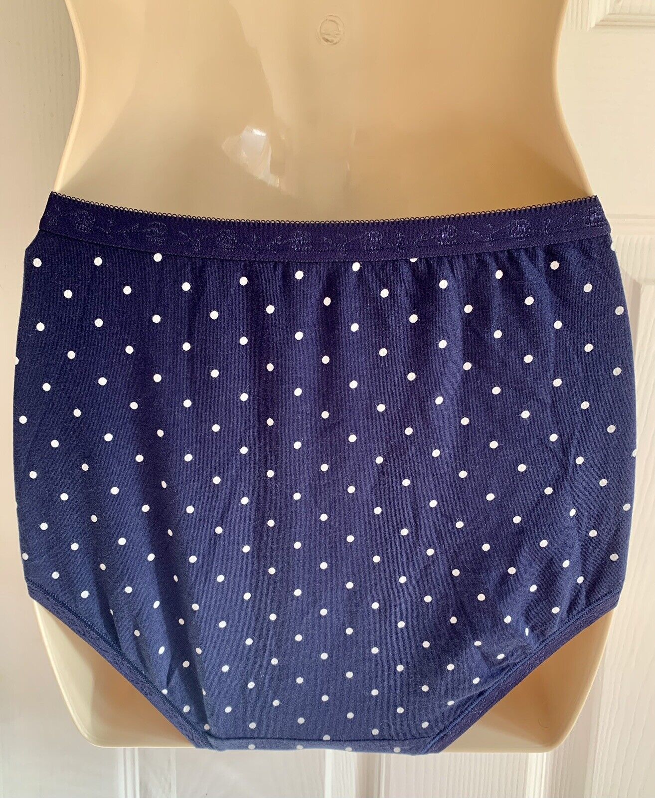 EX M*S Blue Cotton Rich Jacquard Waist Spotted Full Briefs Sizes 8, 10, or 18