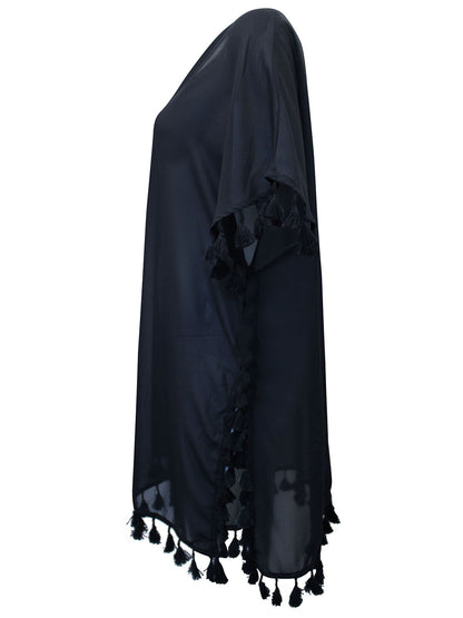 Simply Be Black Tassel Trim SHEER Kaftan in Sizes 12, 14, 16, 18, 24, 26