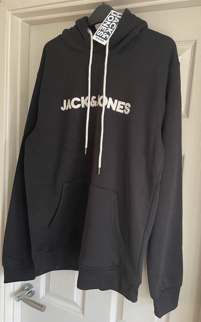 Jack &amp; Jones Mens Black Hooded Sweatshirt Hoodie Pullover Top Size L2