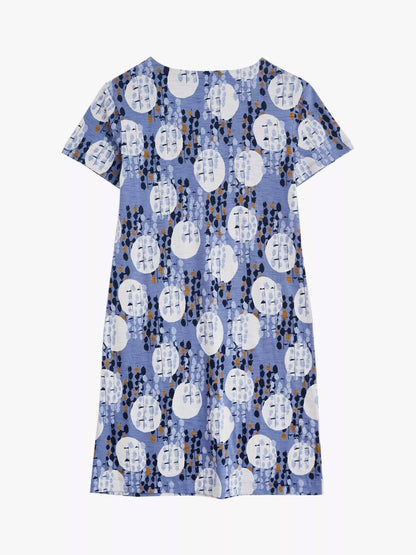 EX WHITE STUFF Blue Jenna Circles Print Jersey Dress Sizes 8 10 12 14 16 20 22