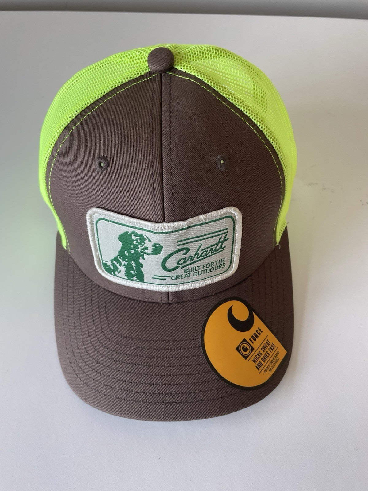 Carhartt Brown/Green Force Cap Canvas Mesh Back Graphic Dog Logo Workwear Cap0